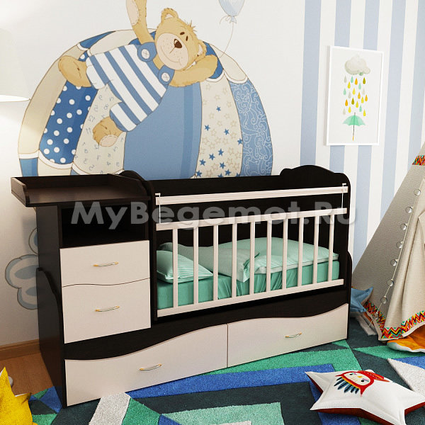 Детская кроватка трансформер Valle Allegra Comfort, венге-слоновая кость